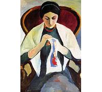 1art1 August Macke Poster Femme Cousant sur Un Fauteuil, Portrait De La Femme De L'Artiste, 1909 Affiche Reproduction 120x80 cm