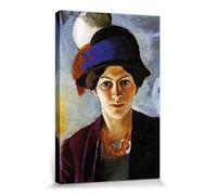 1art1 August Macke Poster Impression sur Toile Portrait De La Femme De L'Artiste Au Chapeau, 1909 Affiche Murale XXL Encadrée | Tendue sur Cadre en Bois | Tableau 30x20 cm