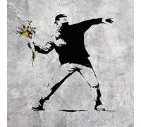 1art1 Banksy Poster Le Lanceur de Fleurs, Graffiti Art Urbain Affiche Reproduction 100x100 cm