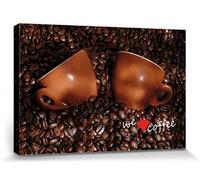 1art1 Café Poster Impression sur Toile We Love Coffee Affiche Murale XXL Encadrée | Tendue sur Cadre en Bois | Tableau 30x20 cm