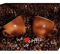 1art1 Café Poster Impression sur Toile We Love Coffee Affiche Murale XXL Encadrée | Tendue sur Cadre en Bois | Tableau 50x40 cm