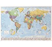 1art1 Cartes Poster Planisphère Politique avec Drapeaux Affiche Murale 91x61 cm