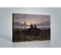 1art1 Caspar David Friedrich Poster Impression sur Toile Lever De Lune sur La Mer, 1822 Affiche Murale XXL Encadrée | Tendue sur Cadre en Bois | Tableau 120x80 cm