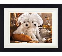 1art1 Chiens Poster Deux Pâtissiers Mignons Affiche Encadrée avec Passe-Partout Élégant | Images Murales | dans Un Cadre Photo 40x30 cm