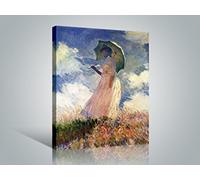 1art1 Claude Monet Poster Impression sur Toile Femme avec Ombrelle, 1886 Affiche Murale XXL Encadrée | Tendue sur Cadre en Bois | Tableau 80x60 cm