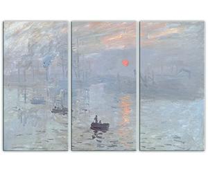 1art1 Claude Monet Poster Impression sur Toile Impression, Soleil Levant, 1872, 3 Parties Affiche Murale XXL Encadrée | Tendue sur Cadre en Bois | Tableau 120x80 cm