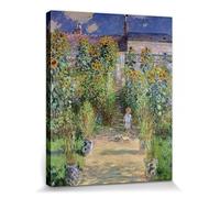 1art1 Claude Monet Poster Impression sur Toile Le Jardin De Monet À Vétheuil, 1881 Affiche Murale XXL Encadrée | Tendue sur Cadre en Bois | Tableau 50x40 cm