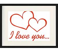 1art1 Coeurs Poster I Love You Affiche Encadrée avec Passe-Partout Élégant | Images Murales | dans Un Cadre Photo 80x60 cm