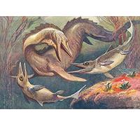 1art1 Dinosaures Poster Mosasaure Et Ichtyosaures, Heinrich Harder, 1912 Affiche Reproduction 120x80 cm