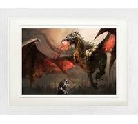 1art1 Dragons Poster Le Chevalier Qui Combat Le Dragon Affiche Encadrée avec Passe-Partout Élégant | Images Murales | dans Un Cadre Photo 40x30 cm