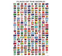 1art1 Drapeaux du Monde Poster Noms des Pays Et Capitales, en Anglais Affiche Murale 91x61 cm