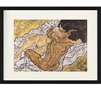 1art1 Egon Schiele Poster L'Étreinte, Amants II, 1917 Affiche Encadrée avec Passe-Partout Élégant | Images Murales | dans Un Cadre Photo 80x60 cm