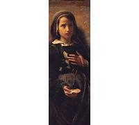1art1 Emile Auguste Hublin Poster Impression sur Toile Young Girl, Holding A Sea Shell and Rosary, 1872 Affiche Murale XXL Encadrée | Tendue sur Cadre en Bois | Tableau 120x40 cm