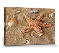 1art1 Étoiles De Mer Poster Impression sur Toile Étoile De Mer Et Coquillages dans Le Sable Affiche Murale XXL Encadrée | Tendue sur Cadre en Bois | Tableau 30x20 cm