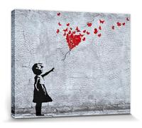 1art1 Filles Poster Impression sur Toile La Fille Au Ballon Rouge en Papillons, Style Banksy Affiche Murale XXL Encadrée | Tendue sur Cadre en Bois | Tableau 50x40 cm