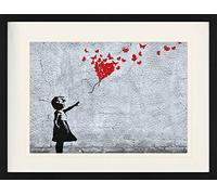 1art1 Filles Poster La Fille Au Ballon Rouge en Papillons, Style Banksy Affiche Encadrée avec Passe-Partout Élégant | Images Murales | dans Un Cadre Photo 80x60 cm
