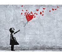 1art1 Filles Poster La Fille Au Ballon Rouge en Papillons, Style Banksy Affiche Reproduction 80x60 cm
