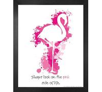 1art1 Flamants Affiche Reproduction et Cadre (MDF) - Always Look on The Pink Side of Life (50 x 40cm)