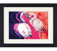 1art1 Flamants Poster Flamingo Love Affiche Encadrée avec Passe-Partout Élégant | Images Murales | dans Un Cadre Photo 40x30 cm