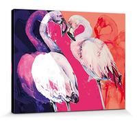 1art1 Flamants Poster Impression sur Toile Flamingo Love Affiche Murale XXL Encadrée | Tendue sur Cadre en Bois | Tableau 50x40 cm