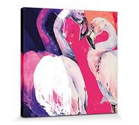 1art1 Flamants Poster Impression sur Toile Flamingo Love Affiche Murale XXL Encadrée | Tendue sur Cadre en Bois | Tableau 40x40 cm