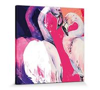 1art1 Flamants Poster Impression sur Toile Flamingo Love Affiche Murale XXL Encadrée | Tendue sur Cadre en Bois | Tableau 70x70 cm