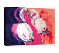 1art1 Flamants Poster Impression sur Toile Flamingo Love Affiche Murale XXL Encadrée | Tendue sur Cadre en Bois | Tableau 30x20 cm