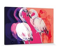 1art1 Flamants Poster Impression sur Toile Flamingo Love Affiche Murale XXL Encadrée | Tendue sur Cadre en Bois | Tableau 120x80 cm