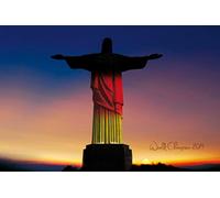 1art1 Football Poster Impression sur Toile Allemagne Champion du Monde 2014, Cristo en Noir, Rouge, Or Affiche Murale XXL Encadrée | Tendue sur Cadre en Bois | Tableau 120x80 cm