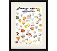 1art1 Fromage Poster Fromages Français Affiche Encadrée avec Passe-Partout Élégant | Images Murales | dans Un Cadre Photo 80x60 cm