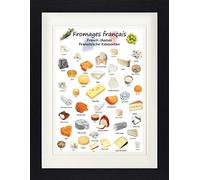1art1 Fromage Poster Fromages Français Affiche Encadrée avec Passe-Partout Élégant | Images Murales | dans Un Cadre Photo 40x30 cm