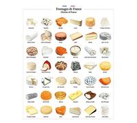 1art1 Fromage Poster Impression sur Toile Fromages De France Affiche Murale XXL Encadrée | Tendue sur Cadre en Bois | Tableau 50x40 cm
