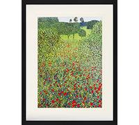 1art1 Gustav Klimt Poster Champ de Coquelicots, 1907 Affiche Encadrée avec Passe-Partout Élégant | Images Murales | dans Un Cadre Photo 80x60 cm