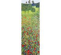 1art1 Gustav Klimt Poster Impression sur Toile Champ de Coquelicots, 1907 Affiche Murale XXL Encadrée | Tendue sur Cadre en Bois | Tableau 150x50 cm