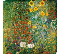 1art1 Gustav Klimt Poster Impression sur Toile Jardin De Campagne avec des Tournesols, 1905-06 Affiche Murale XXL Encadrée | Tendue sur Cadre en Bois | Tableau 40x40 cm