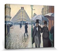 1art1 Gustave Caillebotte Poster Impression sur Toile Rue De Paris, Temps De Pluie, 1877 Affiche Murale XXL Encadrée | Tendue sur Cadre en Bois | Tableau 50x40 cm