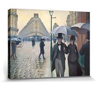 1art1 Gustave Caillebotte Poster Impression sur Toile Rue De Paris, Temps De Pluie, 1877 Affiche Murale XXL Encadrée | Tendue sur Cadre en Bois | Tableau 80x60 cm