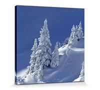 1art1 Hiver Poster Impression sur Toile Colline Et Sapins Couverts De Neige Scintillante Affiche Murale XXL Encadrée | Tendue sur Cadre en Bois | Tableau 40x40 cm
