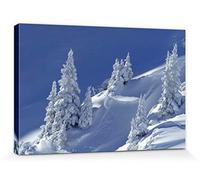 1art1 Hiver Poster Impression sur Toile Colline Et Sapins Couverts De Neige Scintillante Affiche Murale XXL Encadrée | Tendue sur Cadre en Bois | Tableau 30x20 cm