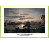 1art1 Johan Christian Dahl Affiche Murale et Cadre (Plastique) - Le Port De Copenhague Au Clair De Lune, 1846 (91 x 61cm)