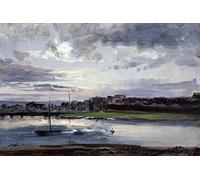 1art1 Johan Christian Dahl Poster Impression sur Toile L'Elbe Et Dresde Au Crépuscule, 1837 Affiche Murale XXL Encadrée | Tendue sur Cadre en Bois | Tableau 120x80 cm
