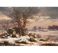 1art1 Johan Christian Dahl Poster Impression sur Toile Paysage d'hiver Près De Vordingborg, 1829 Affiche Murale XXL Encadrée | Tendue sur Cadre en Bois | Tableau 120x80 cm