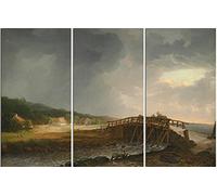 1art1 Johan Christian Dahl Poster Impression sur Toile Pont À Travers Tryggevælde Å, 1815, 3 Parties Affiche Murale XXL Encadrée | Tendue sur Cadre en Bois | Tableau 120x80 cm