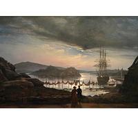 1art1 Johan Christian Dahl Poster Impression sur Toile Regard De Vaekero Près De Christiana, 1827 Affiche Murale XXL Encadrée | Tendue sur Cadre en Bois | Tableau 120x80 cm