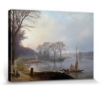 1art1 Johan Christian Dahl Poster Impression sur Toile Vue sur Dresde À Partir De Pieschen dans La Brume Matinale, 1844 Affiche Murale XXL Encadrée | Tendue sur Cadre en Bois | Tableau 40x30 cm