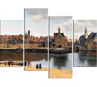 1art1 Johannes Vermeer Poster Impression sur Toile Vue De Delft, 1660-1661, 4 Parties Affiche Murale XXL Encadrée | Tendue sur Cadre en Bois | Tableau 120x80 cm