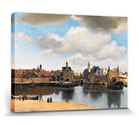 1art1 Johannes Vermeer Poster Impression sur Toile Vue De Delft, 1660-1661 Affiche Murale XXL Encadrée | Tendue sur Cadre en Bois | Tableau 80x60 cm