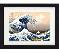 1art1 Katsushika Hokusai Poster La Grande Vague De Kanagawa Affiche Encadrée avec Passe-Partout Élégant | Images Murales | dans Un Cadre Photo 40x30 cm
