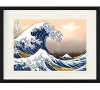 1art1 Katsushika Hokusai Poster La Grande Vague De Kanagawa Affiche Encadrée avec Passe-Partout Élégant | Images Murales | dans Un Cadre Photo 80x60 cm