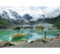 1art1 Lacs Barque Au Lac De Montagne en Norvège, 3 Parties Poster Papier Peint 360x250 cm